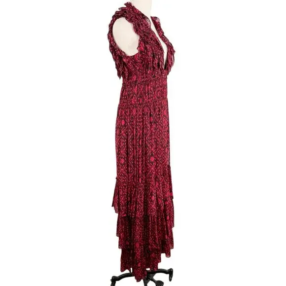 Ulla Johnson Adelina Gown Red Black Silk Maxi Dress Formal Wedding Guest Size 6 - Picture 7 of 16